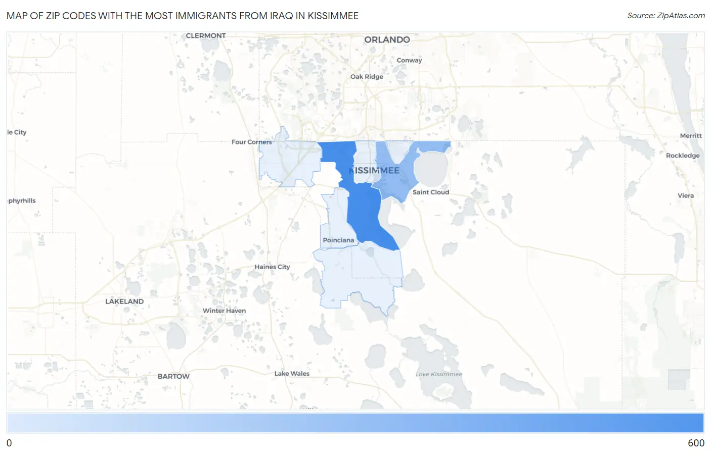 Zip Codes with the Most Immigrants from Iraq in Kissimmee Map