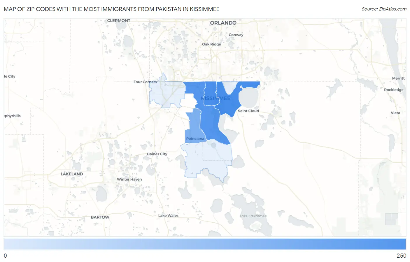 Zip Codes with the Most Immigrants from Pakistan in Kissimmee Map