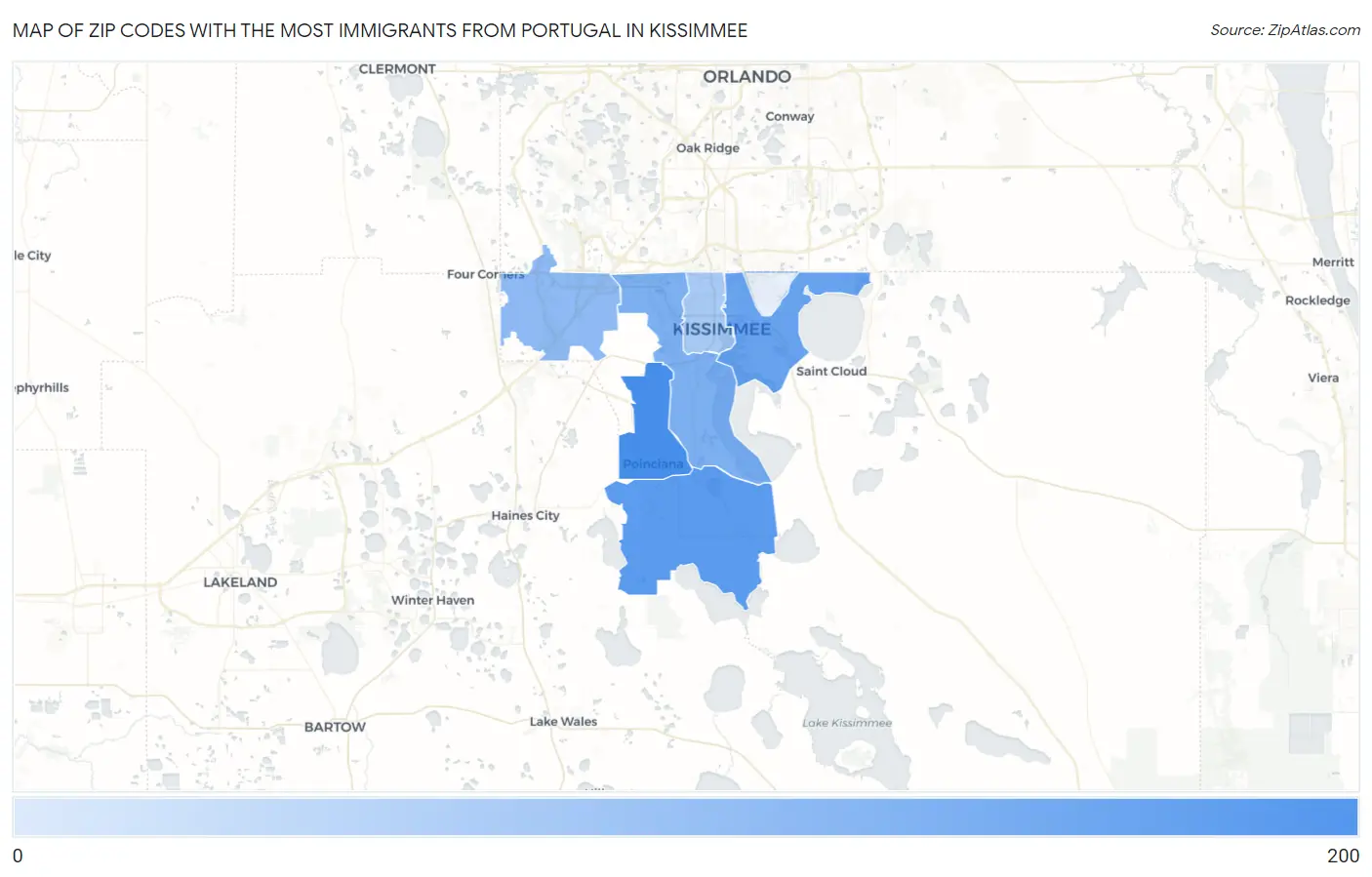 Zip Codes with the Most Immigrants from Portugal in Kissimmee Map