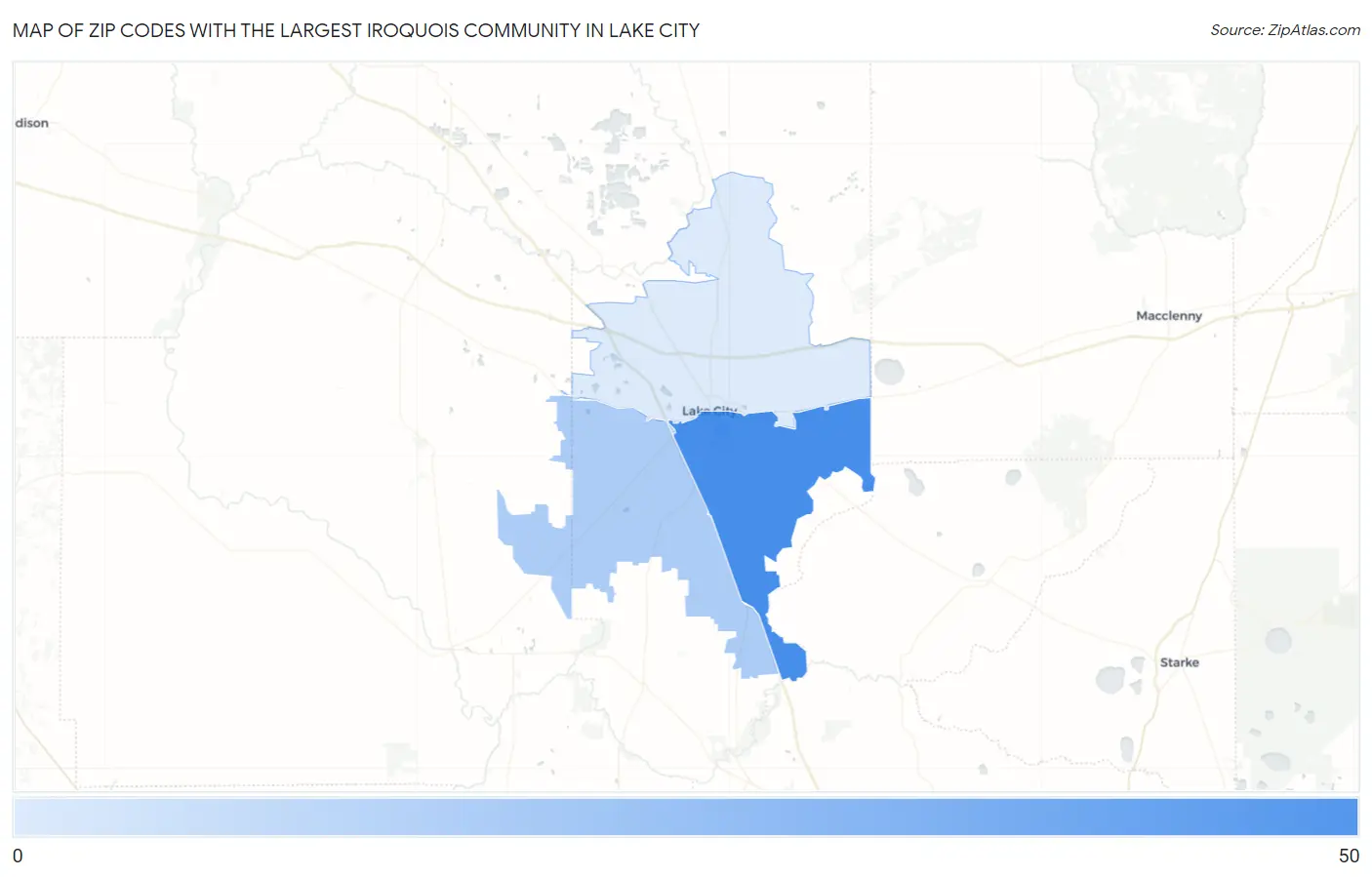 Zip Codes with the Largest Iroquois Community in Lake City Map