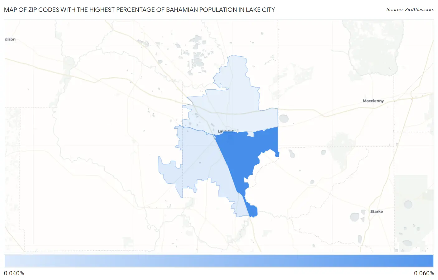 Zip Codes with the Highest Percentage of Bahamian Population in Lake City Map