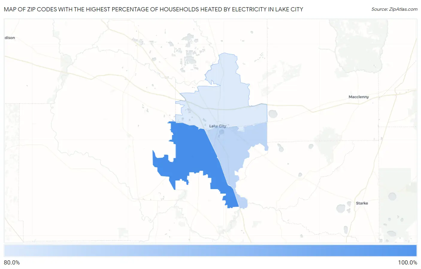 Zip Codes with the Highest Percentage of Households Heated by Electricity in Lake City Map