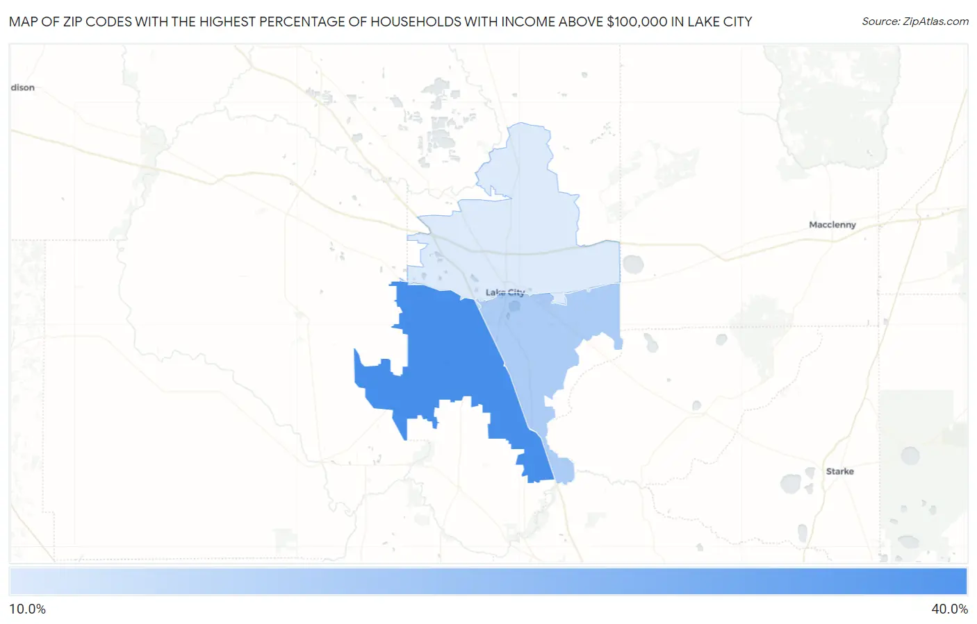 Zip Codes with the Highest Percentage of Households with Income Above $100,000 in Lake City Map