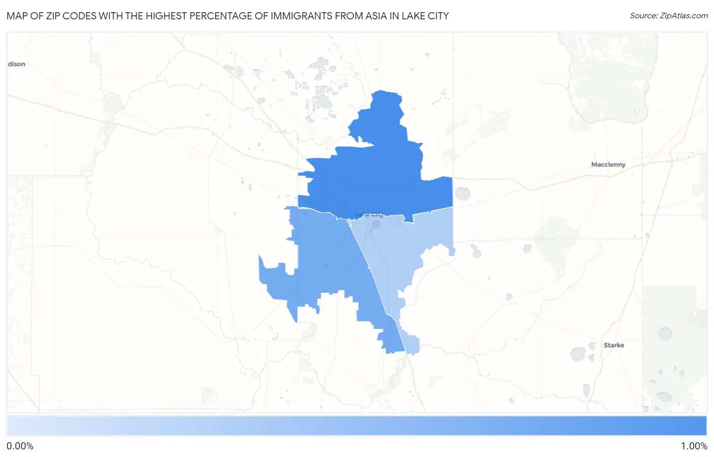 Zip Codes with the Highest Percentage of Immigrants from Asia in Lake City Map