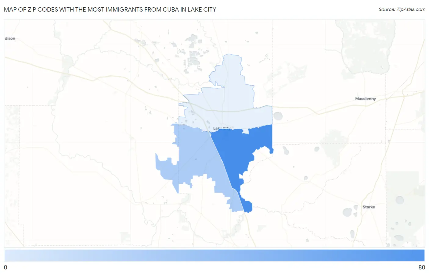 Zip Codes with the Most Immigrants from Cuba in Lake City Map