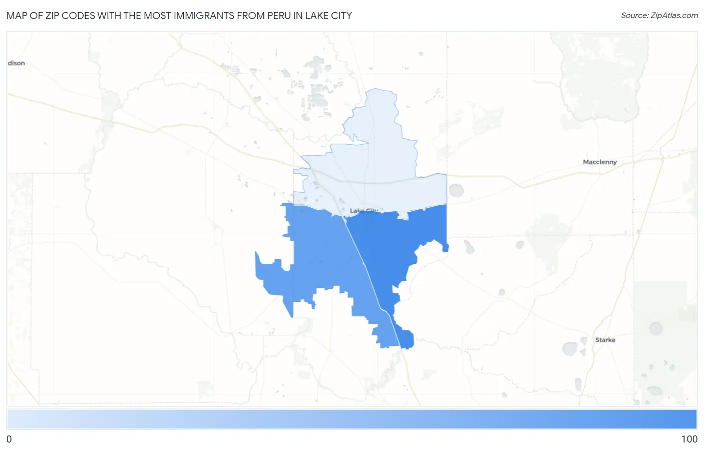 Zip Codes with the Most Immigrants from Peru in Lake City Map