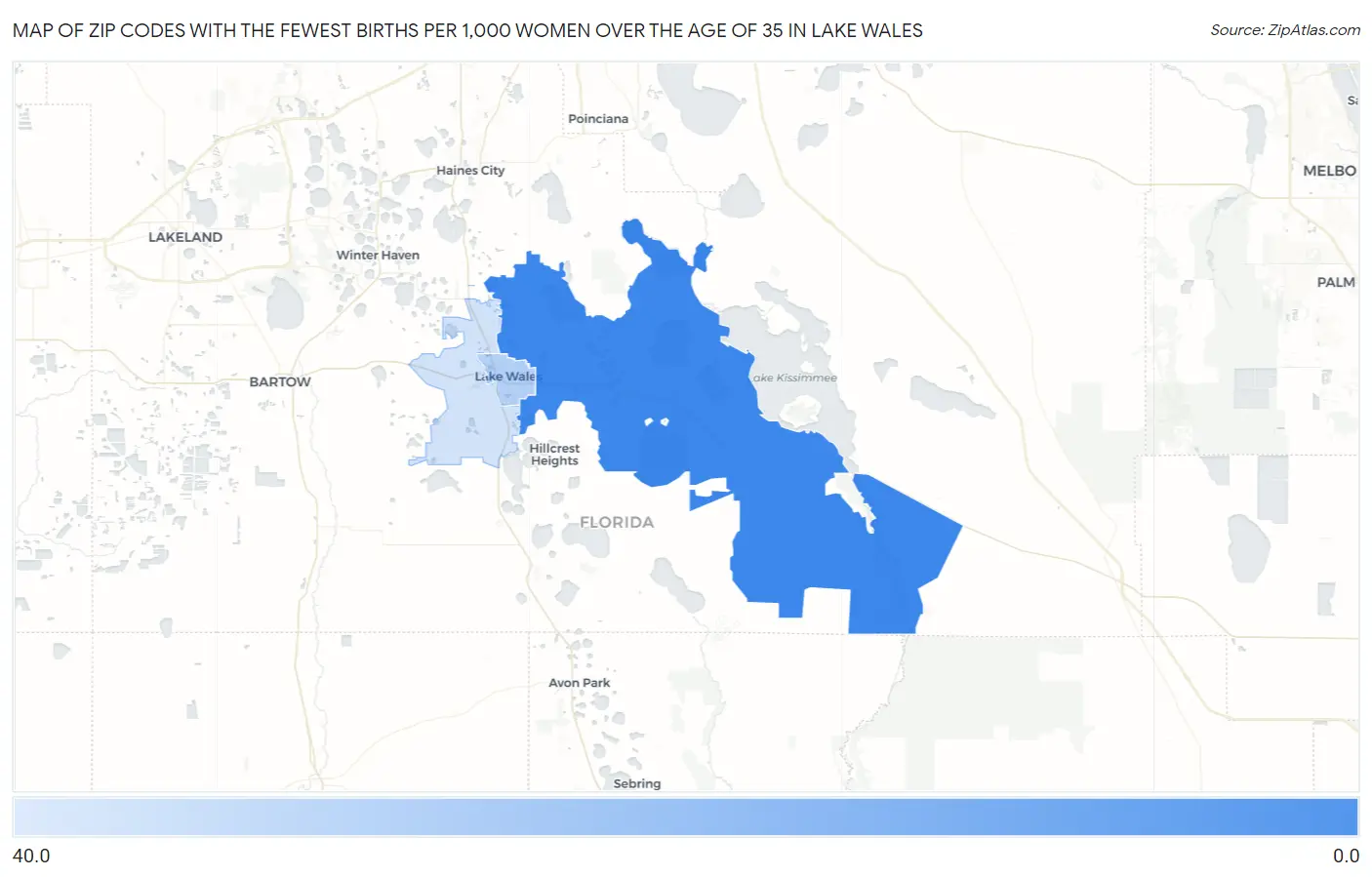 Zip Codes with the Fewest Births per 1,000 Women Over the Age of 35 in Lake Wales Map
