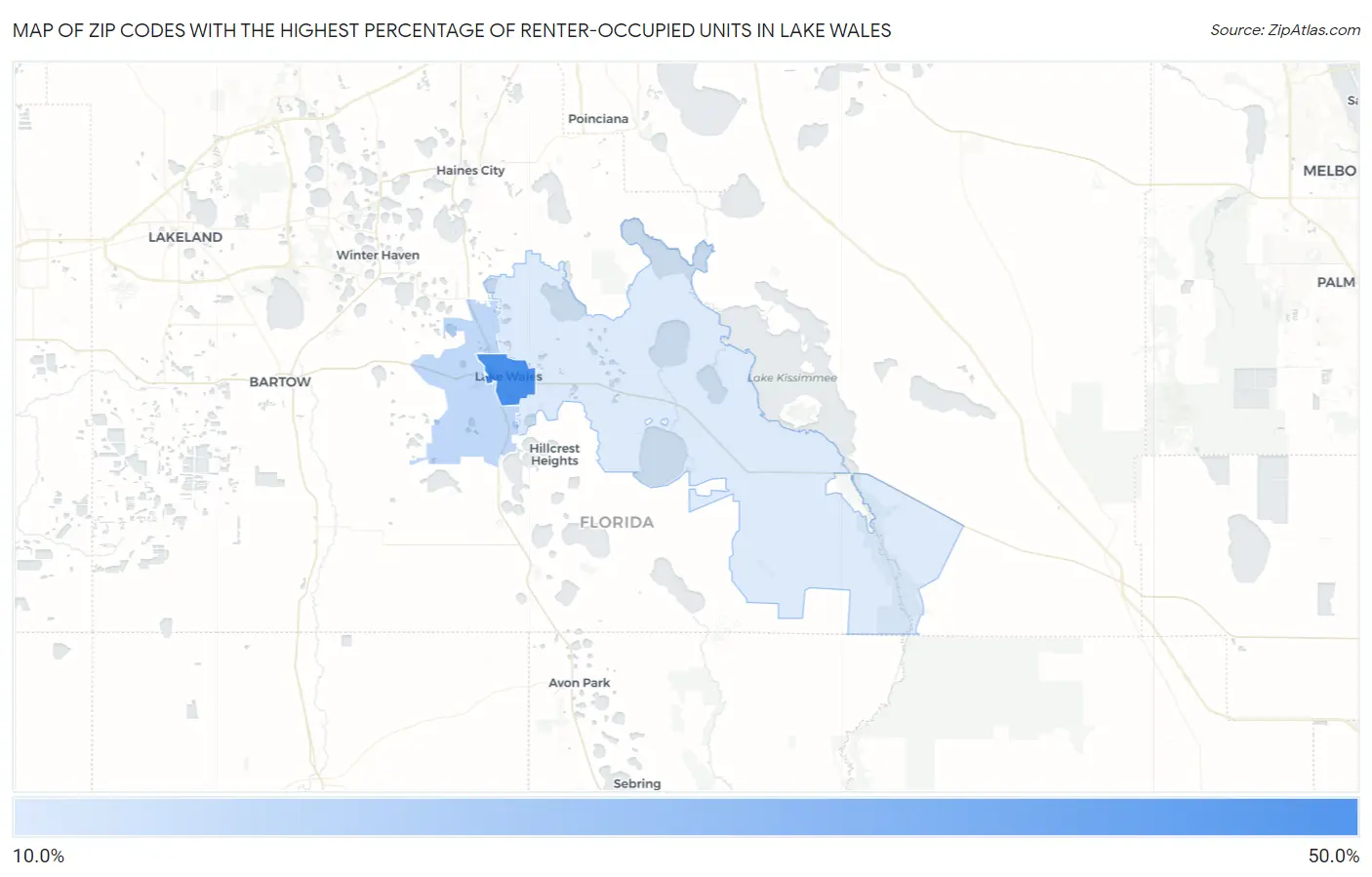 Zip Codes with the Highest Percentage of Renter-Occupied Units in Lake Wales Map