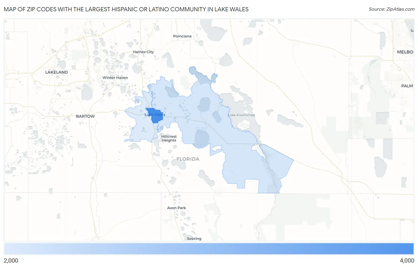 Zip Codes with the Largest Hispanic or Latino Community in Lake Wales Map