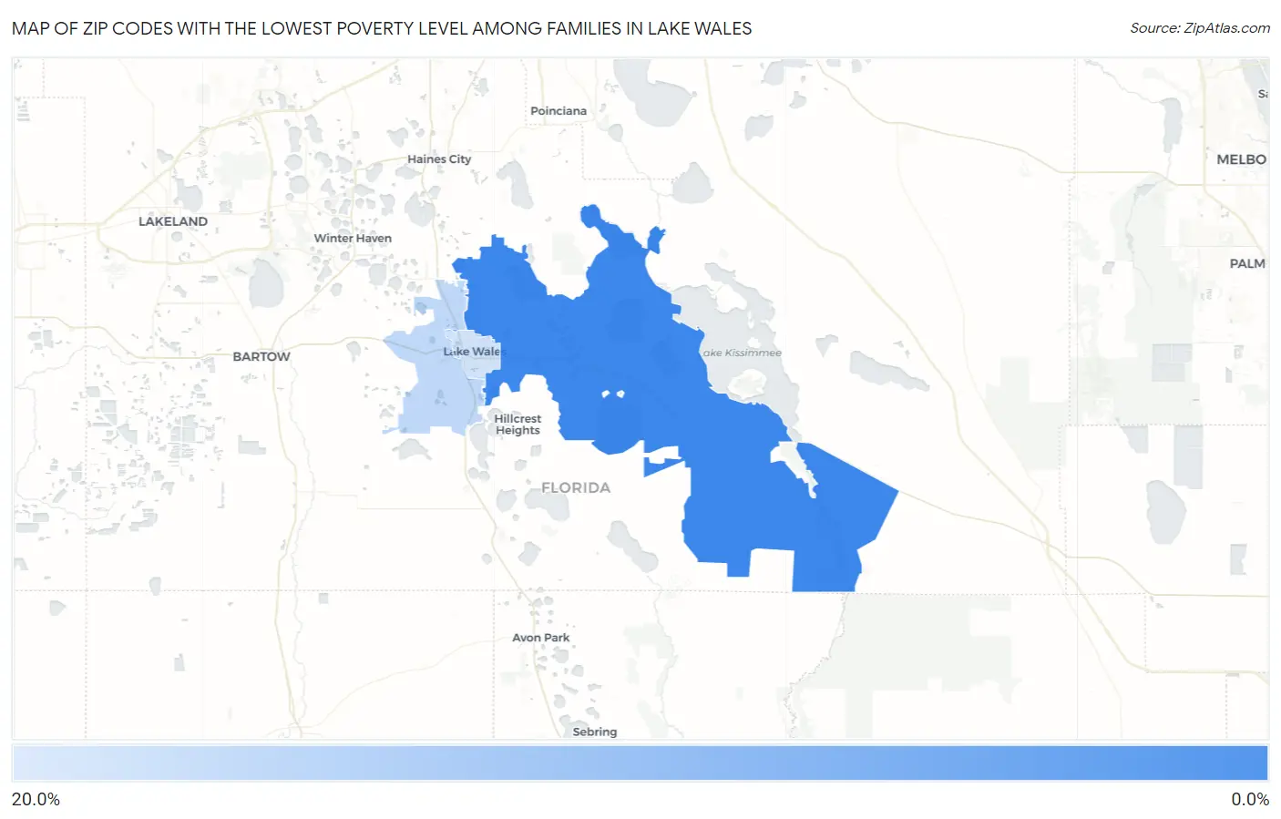 Zip Codes with the Lowest Poverty Level Among Families in Lake Wales Map