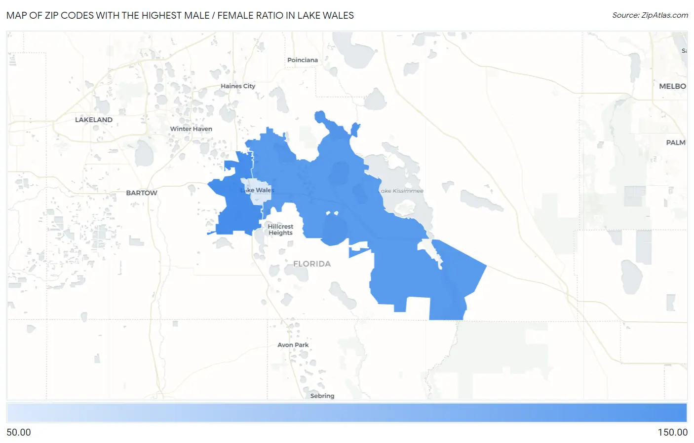 Zip Codes with the Highest Male / Female Ratio in Lake Wales Map