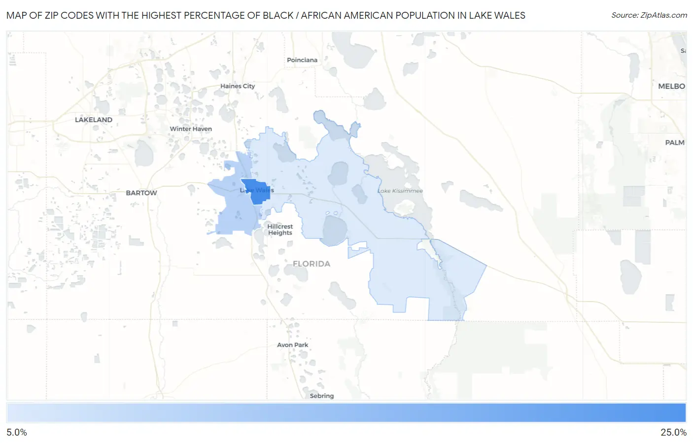Zip Codes with the Highest Percentage of Black / African American Population in Lake Wales Map