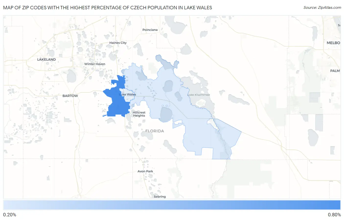 Zip Codes with the Highest Percentage of Czech Population in Lake Wales Map