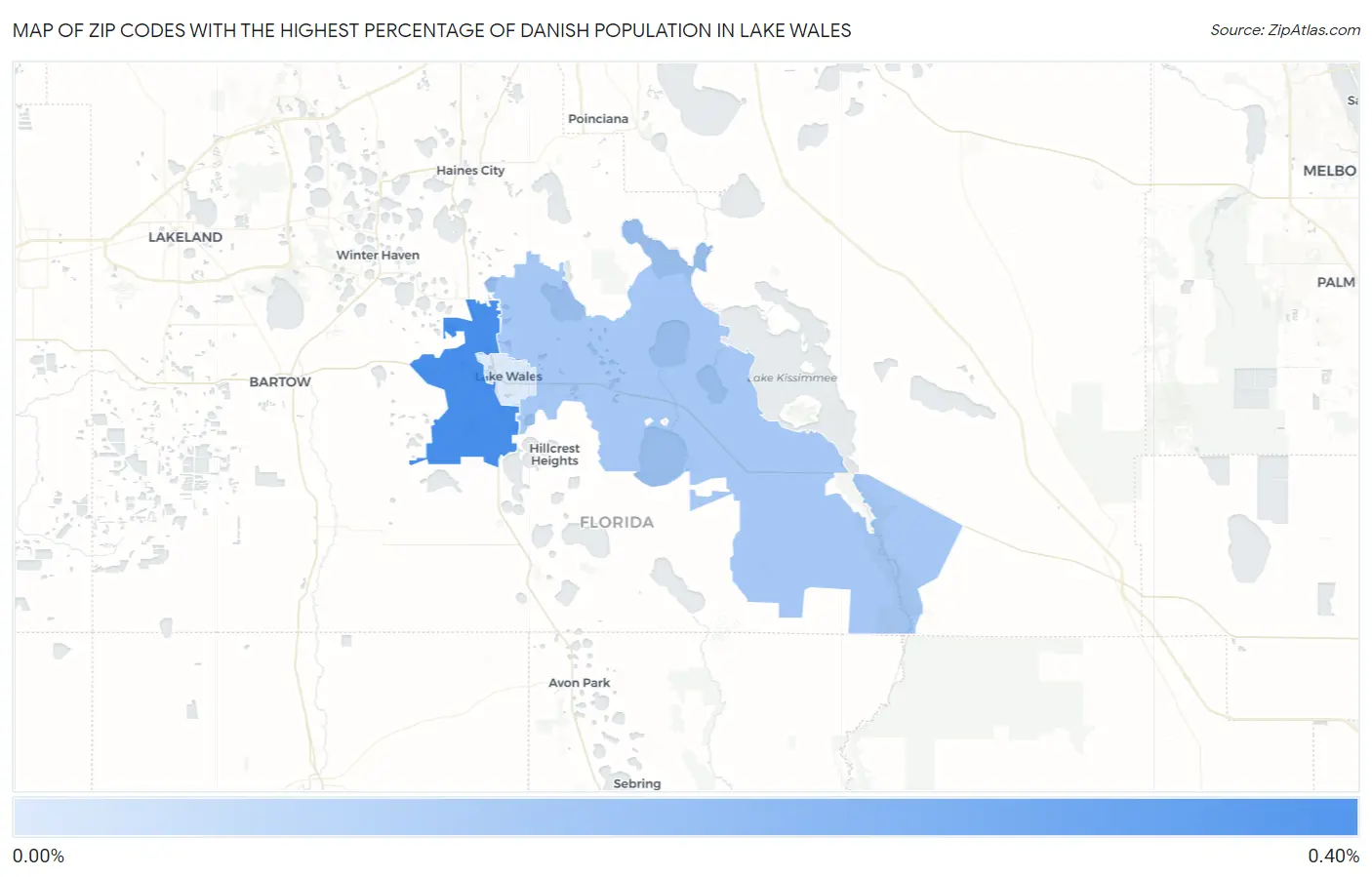 Zip Codes with the Highest Percentage of Danish Population in Lake Wales Map