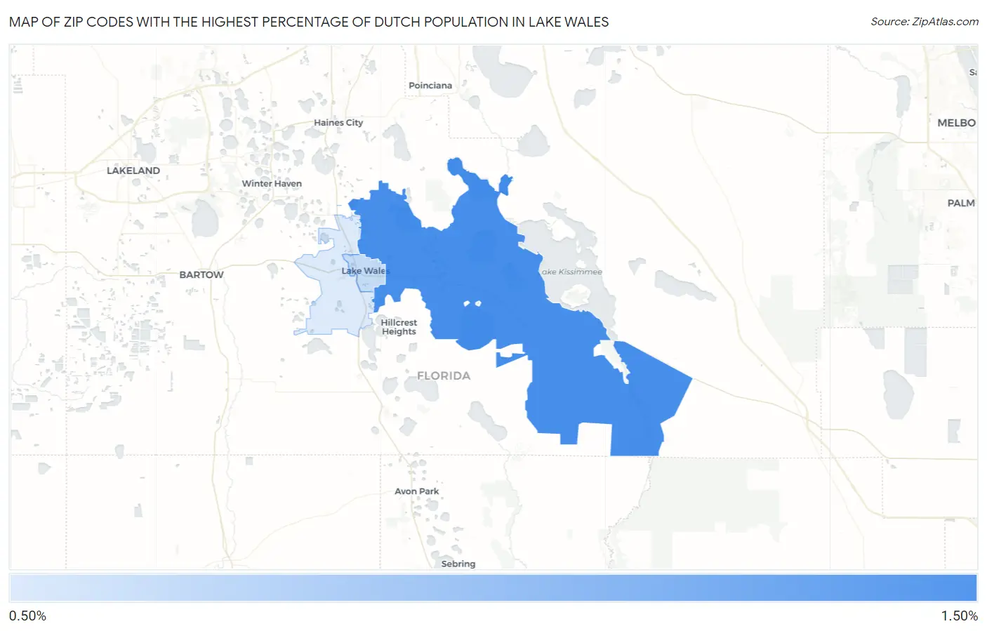 Zip Codes with the Highest Percentage of Dutch Population in Lake Wales Map