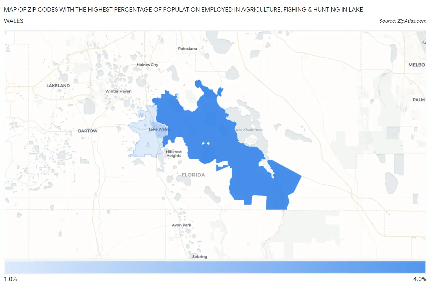 Zip Codes with the Highest Percentage of Population Employed in Agriculture, Fishing & Hunting in Lake Wales Map