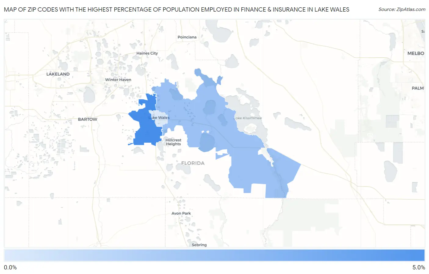 Zip Codes with the Highest Percentage of Population Employed in Finance & Insurance in Lake Wales Map