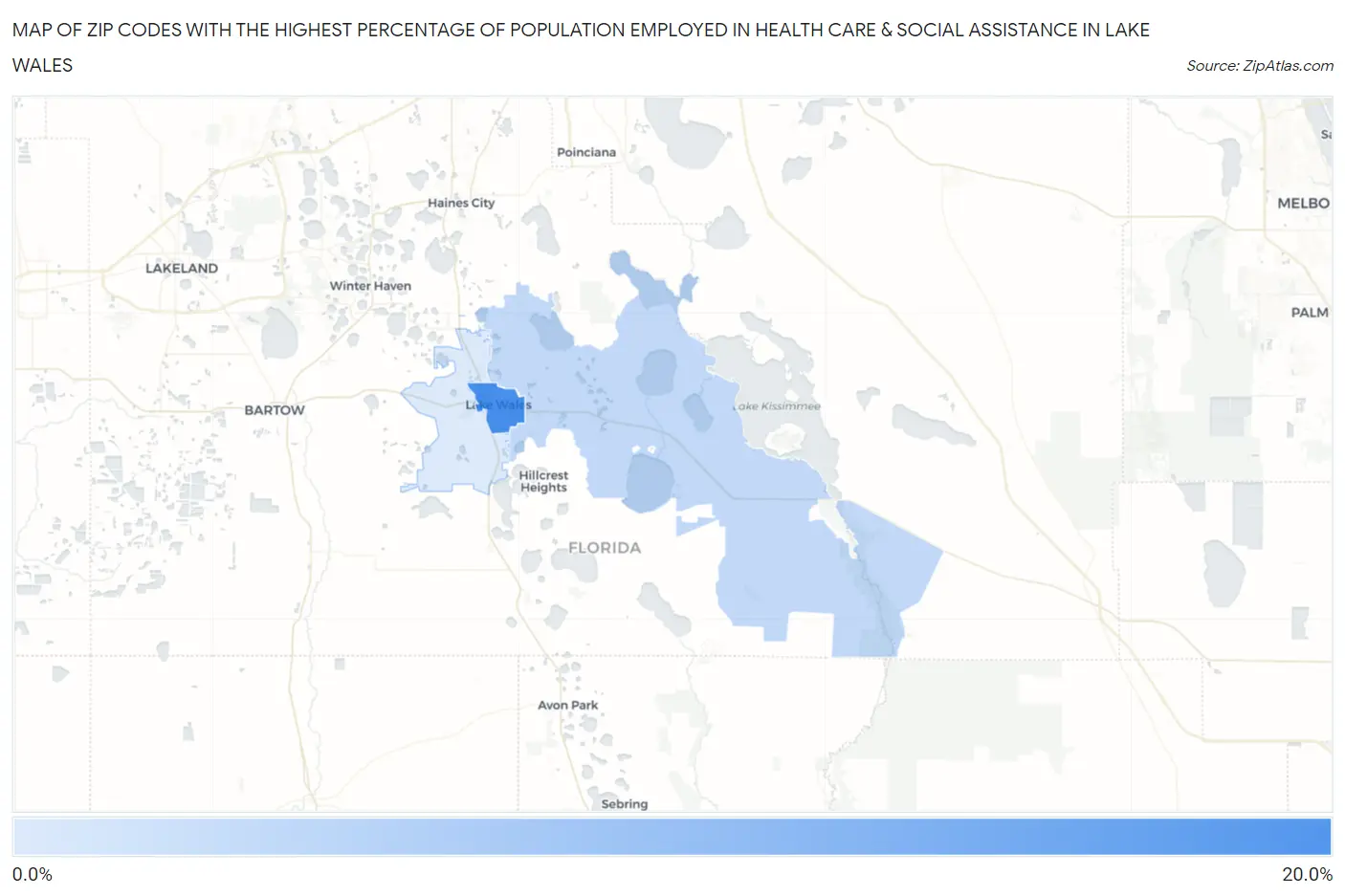 Zip Codes with the Highest Percentage of Population Employed in Health Care & Social Assistance in Lake Wales Map