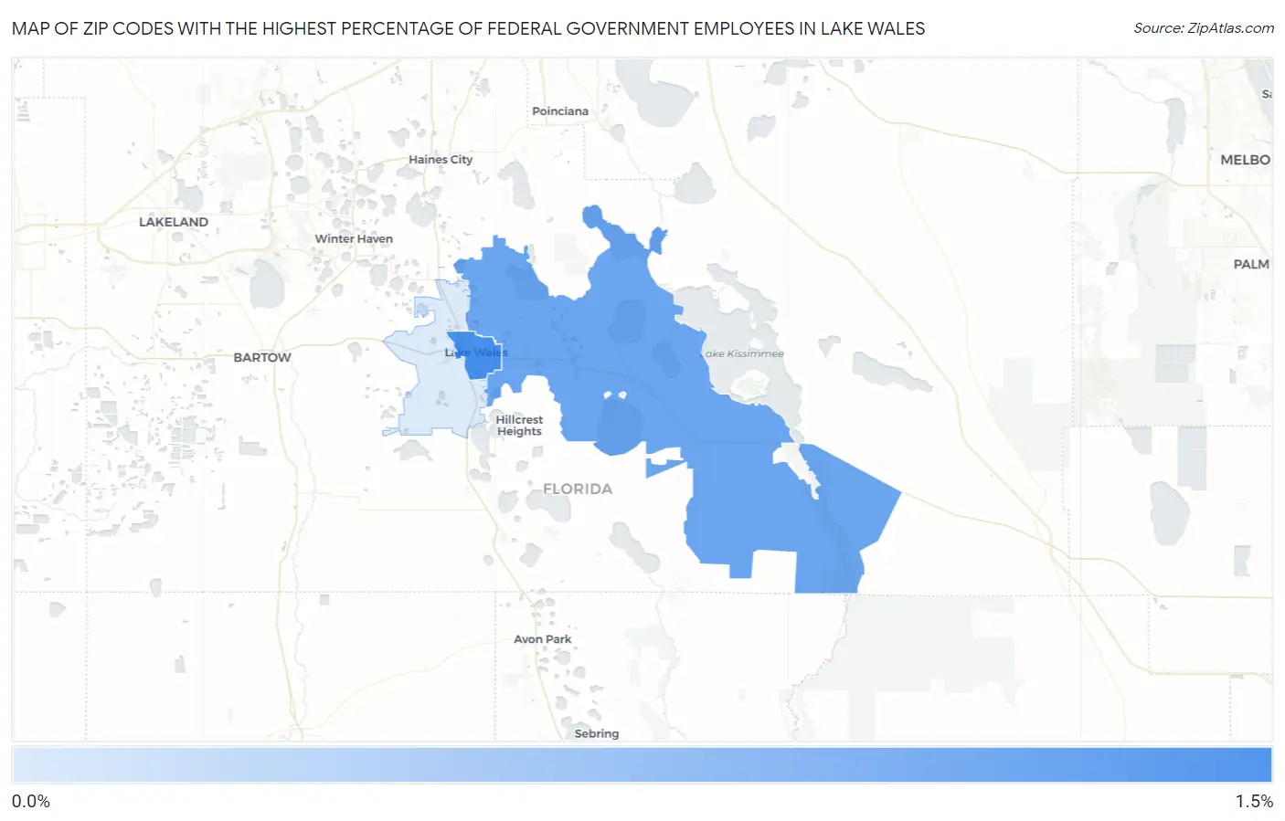Zip Codes with the Highest Percentage of Federal Government Employees in Lake Wales Map