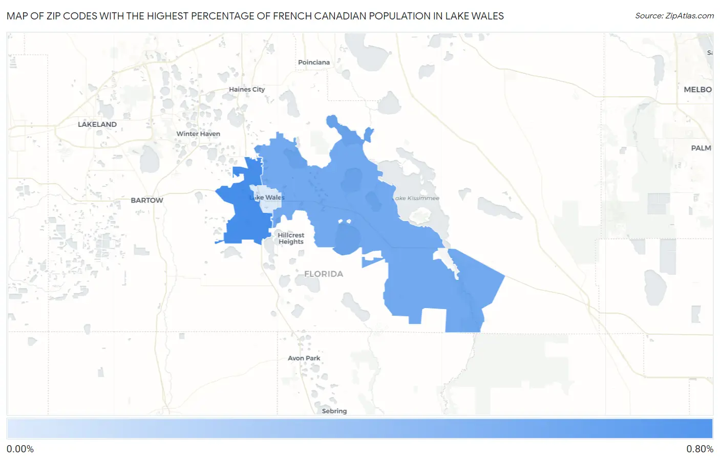 Zip Codes with the Highest Percentage of French Canadian Population in Lake Wales Map