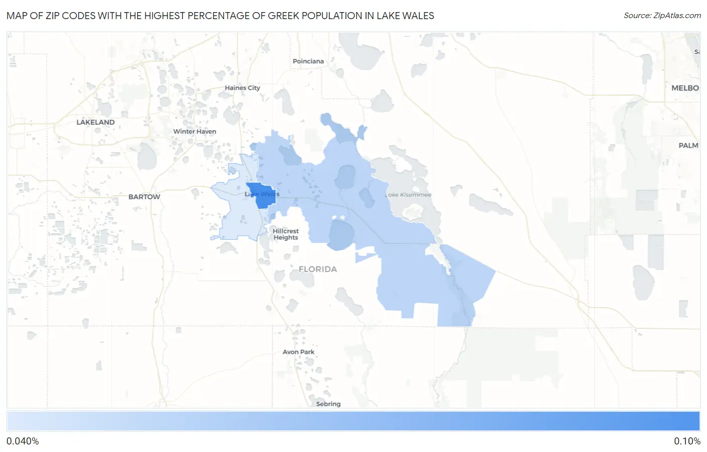 Zip Codes with the Highest Percentage of Greek Population in Lake Wales Map
