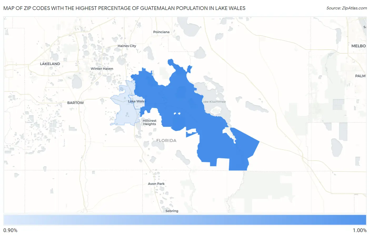 Zip Codes with the Highest Percentage of Guatemalan Population in Lake Wales Map