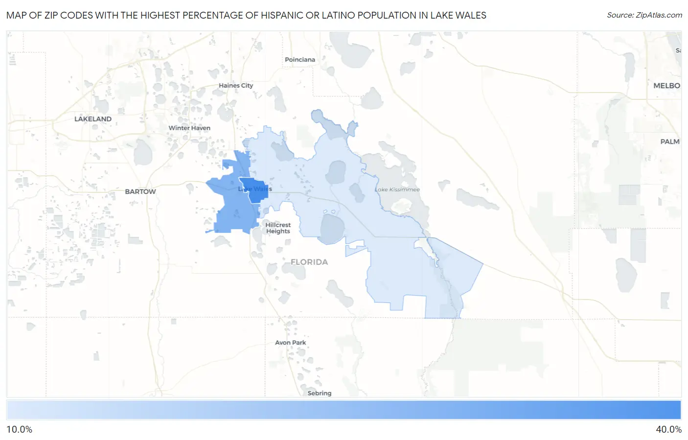 Zip Codes with the Highest Percentage of Hispanic or Latino Population in Lake Wales Map