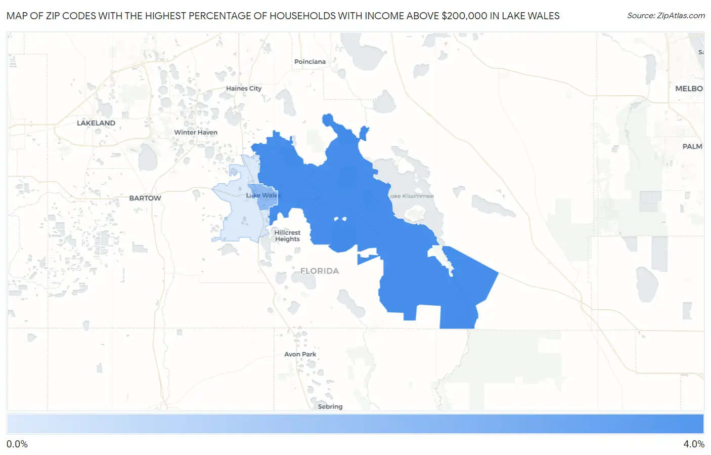 Zip Codes with the Highest Percentage of Households with Income Above $200,000 in Lake Wales Map