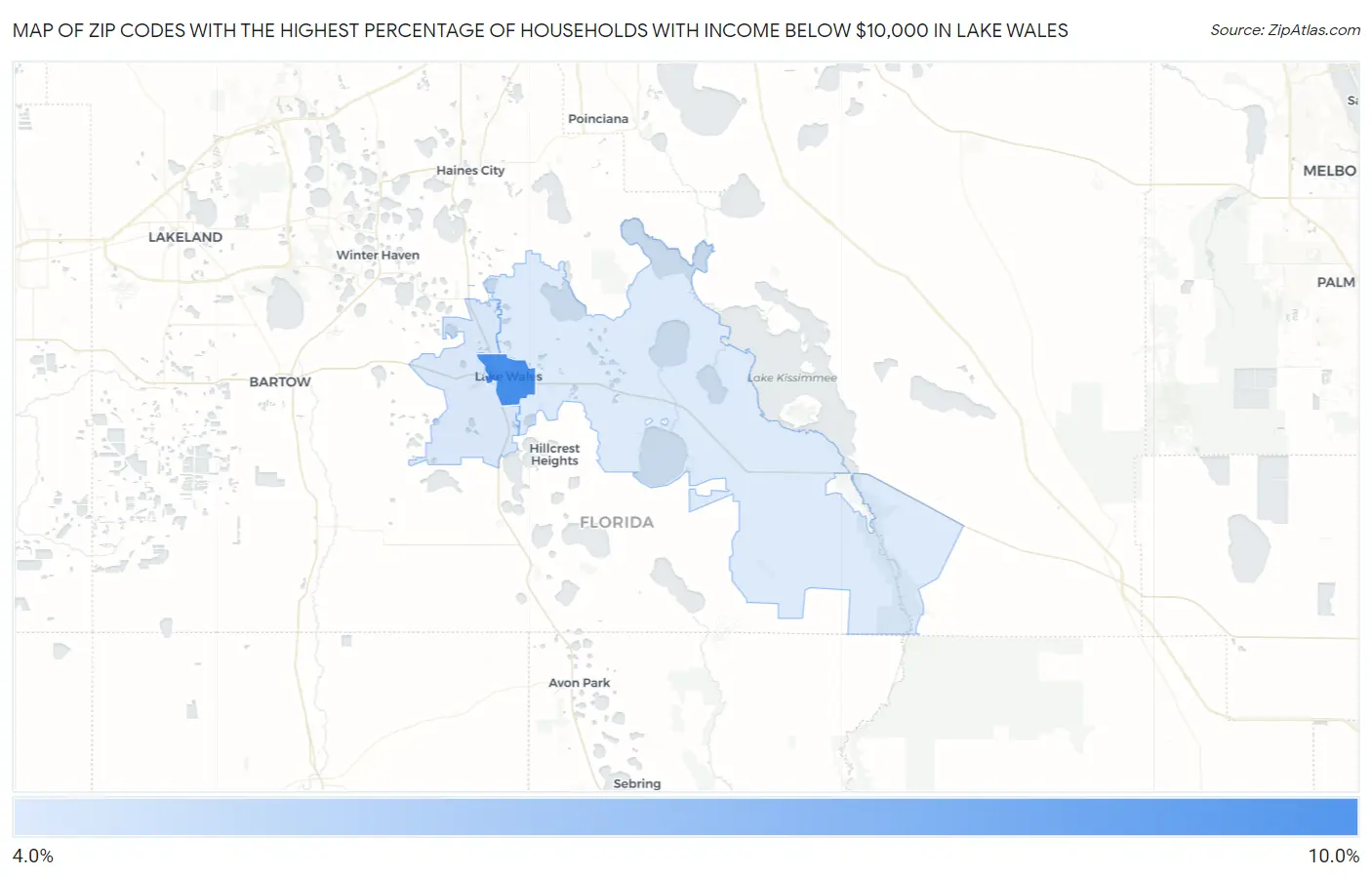 Zip Codes with the Highest Percentage of Households with Income Below $10,000 in Lake Wales Map