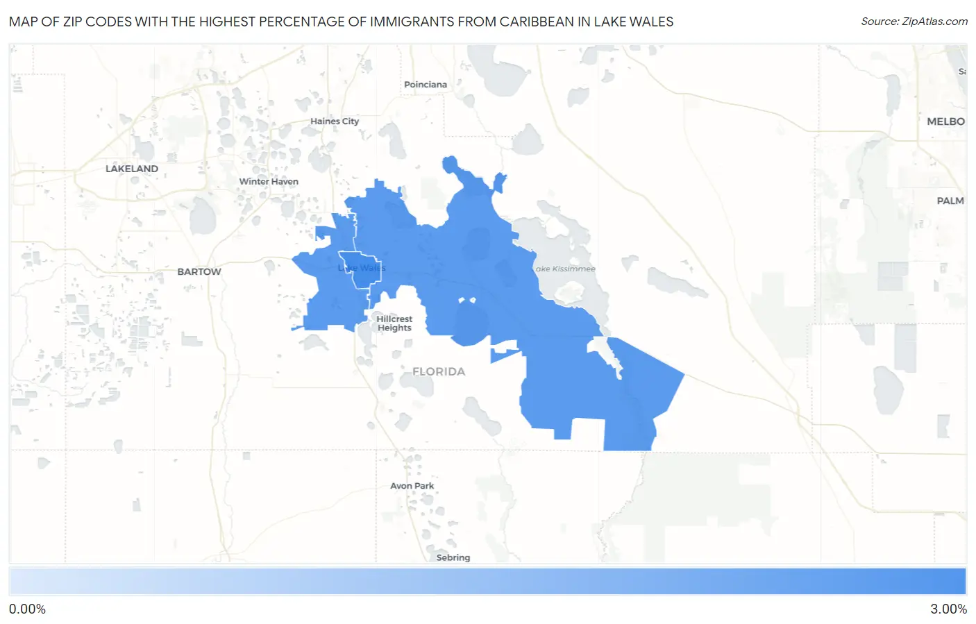 Zip Codes with the Highest Percentage of Immigrants from Caribbean in Lake Wales Map