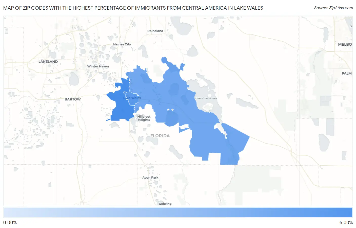 Zip Codes with the Highest Percentage of Immigrants from Central America in Lake Wales Map