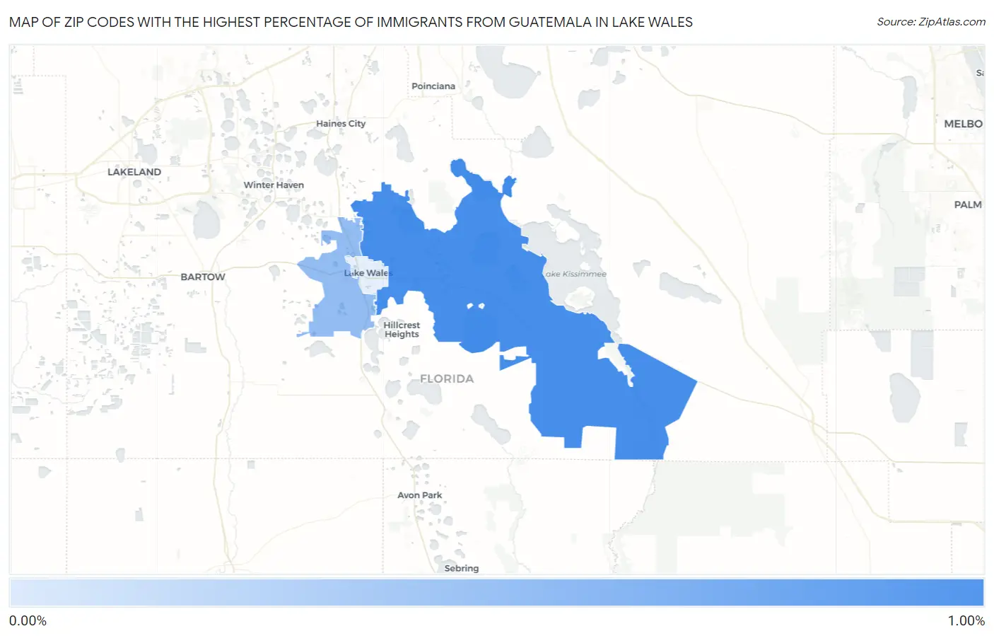 Zip Codes with the Highest Percentage of Immigrants from Guatemala in Lake Wales Map