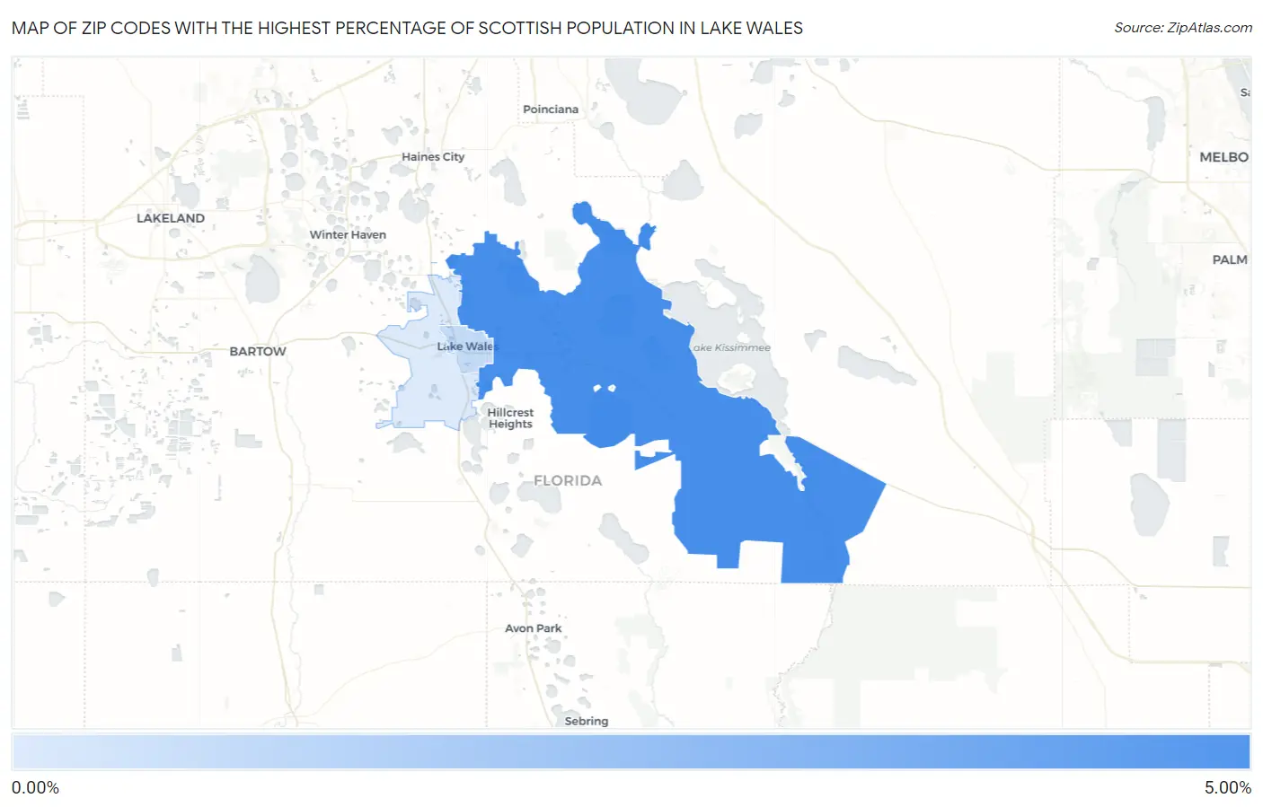 Zip Codes with the Highest Percentage of Scottish Population in Lake Wales Map