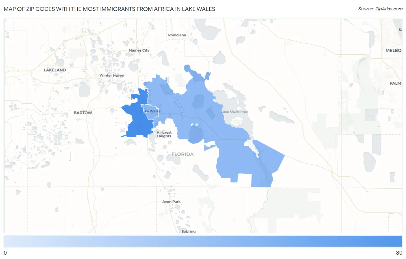Zip Codes with the Most Immigrants from Africa in Lake Wales Map