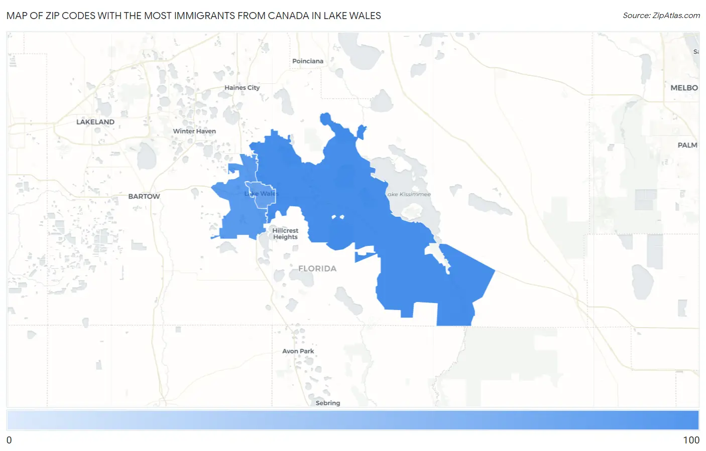 Zip Codes with the Most Immigrants from Canada in Lake Wales Map