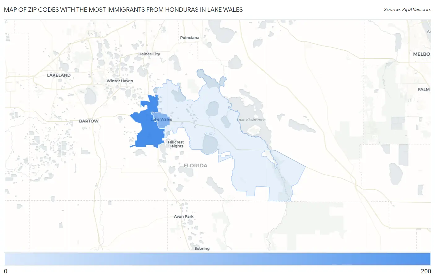 Zip Codes with the Most Immigrants from Honduras in Lake Wales Map