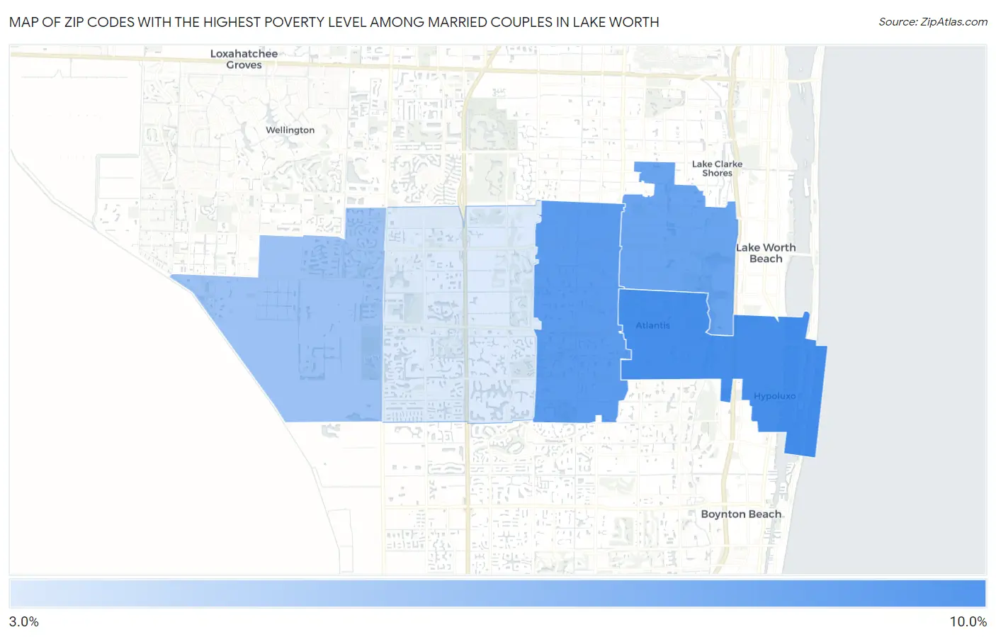 Zip Codes with the Highest Poverty Level Among Married Couples in Lake Worth Map