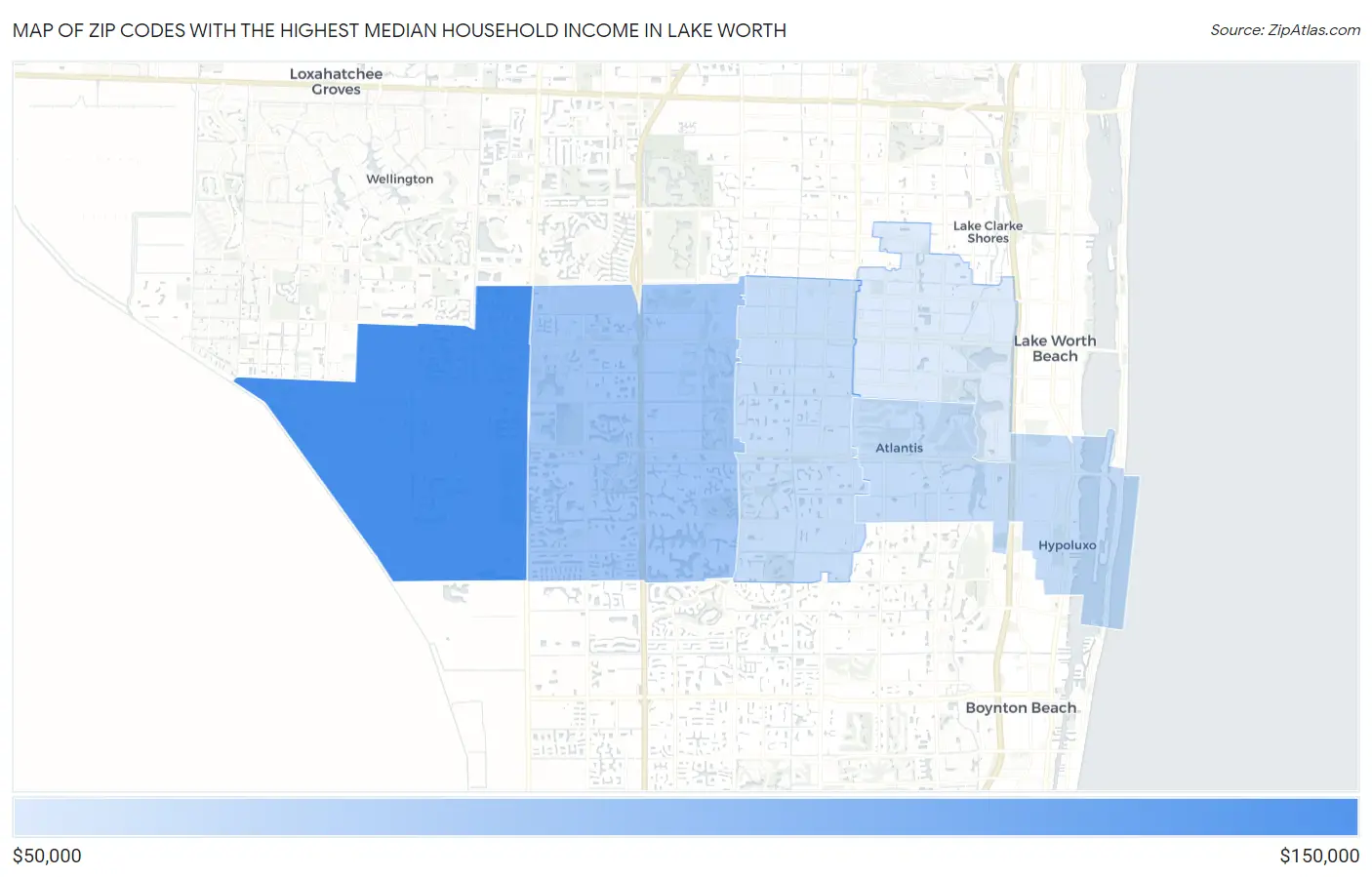 Zip Codes with the Highest Median Household Income in Lake Worth Map