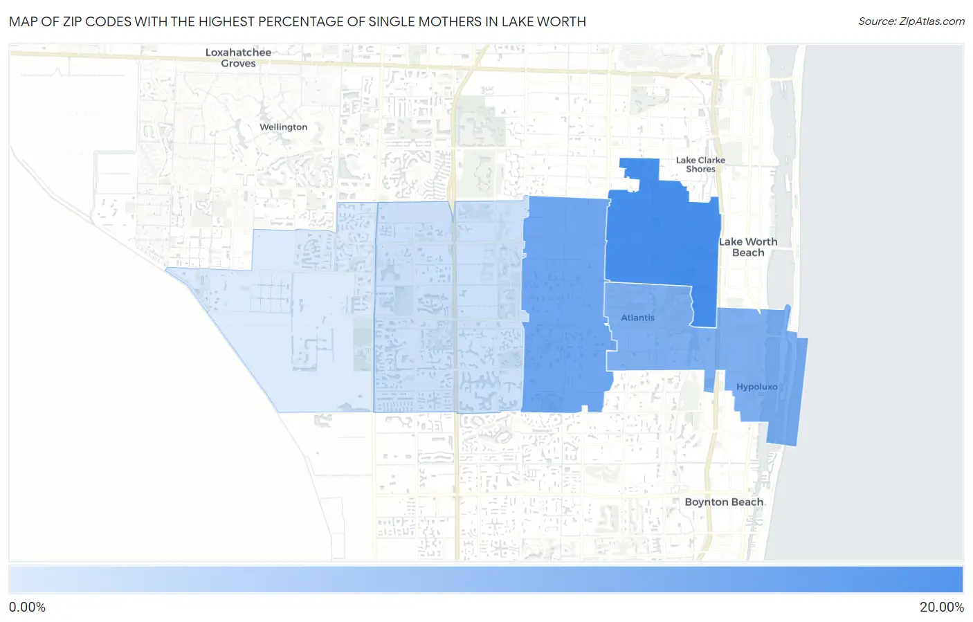Zip Codes with the Highest Percentage of Single Mothers in Lake Worth Map