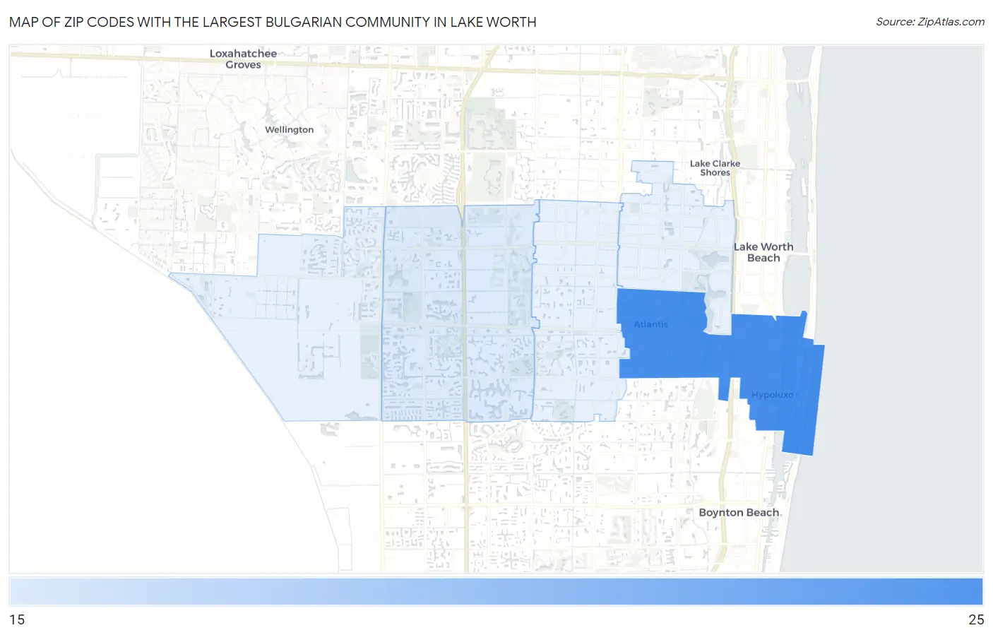 Zip Codes with the Largest Bulgarian Community in Lake Worth Map