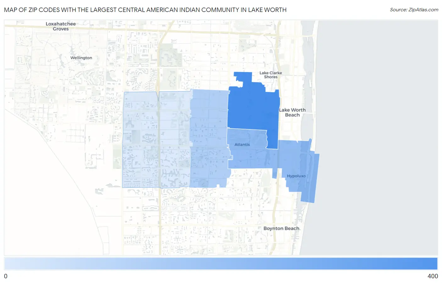 Zip Codes with the Largest Central American Indian Community in Lake Worth Map