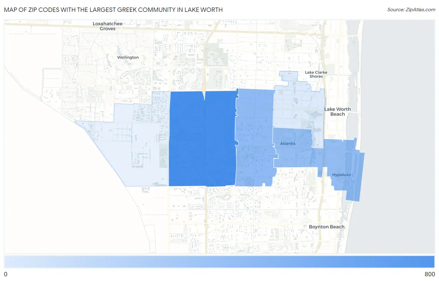 Zip Codes with the Largest Greek Community in Lake Worth Map