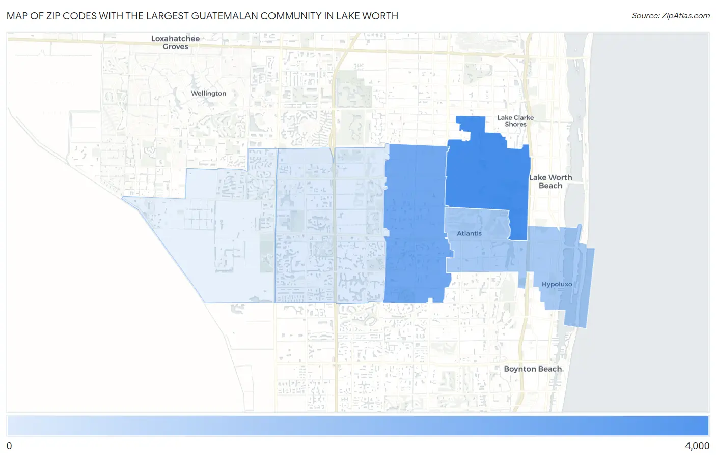 Zip Codes with the Largest Guatemalan Community in Lake Worth Map