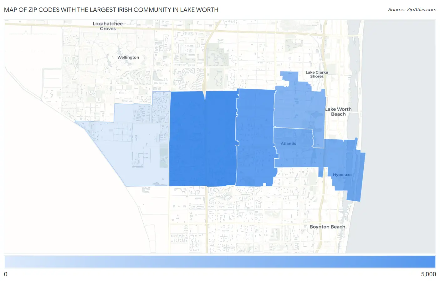 Zip Codes with the Largest Irish Community in Lake Worth Map