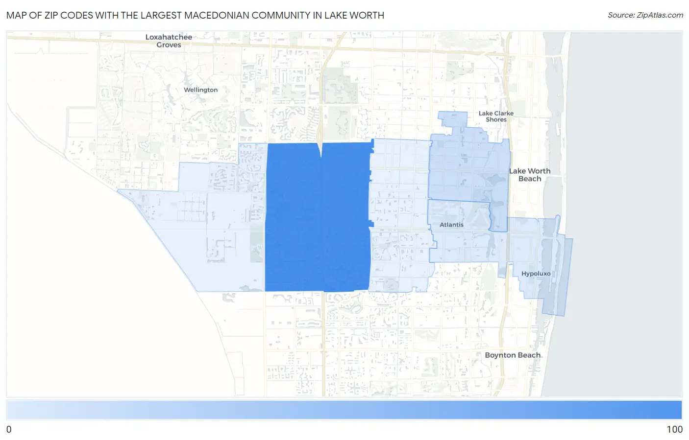 Zip Codes with the Largest Macedonian Community in Lake Worth Map