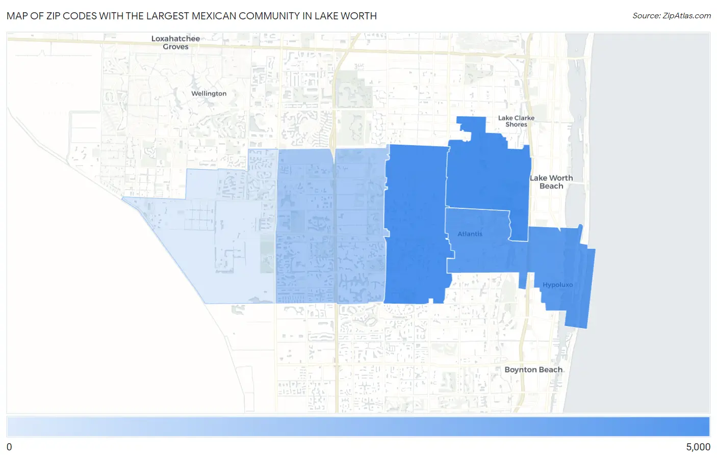 Zip Codes with the Largest Mexican Community in Lake Worth Map