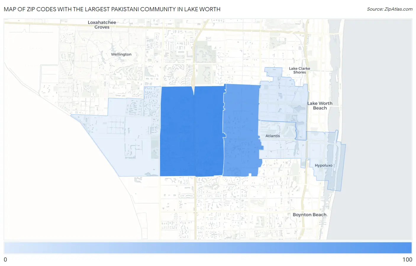 Zip Codes with the Largest Pakistani Community in Lake Worth Map
