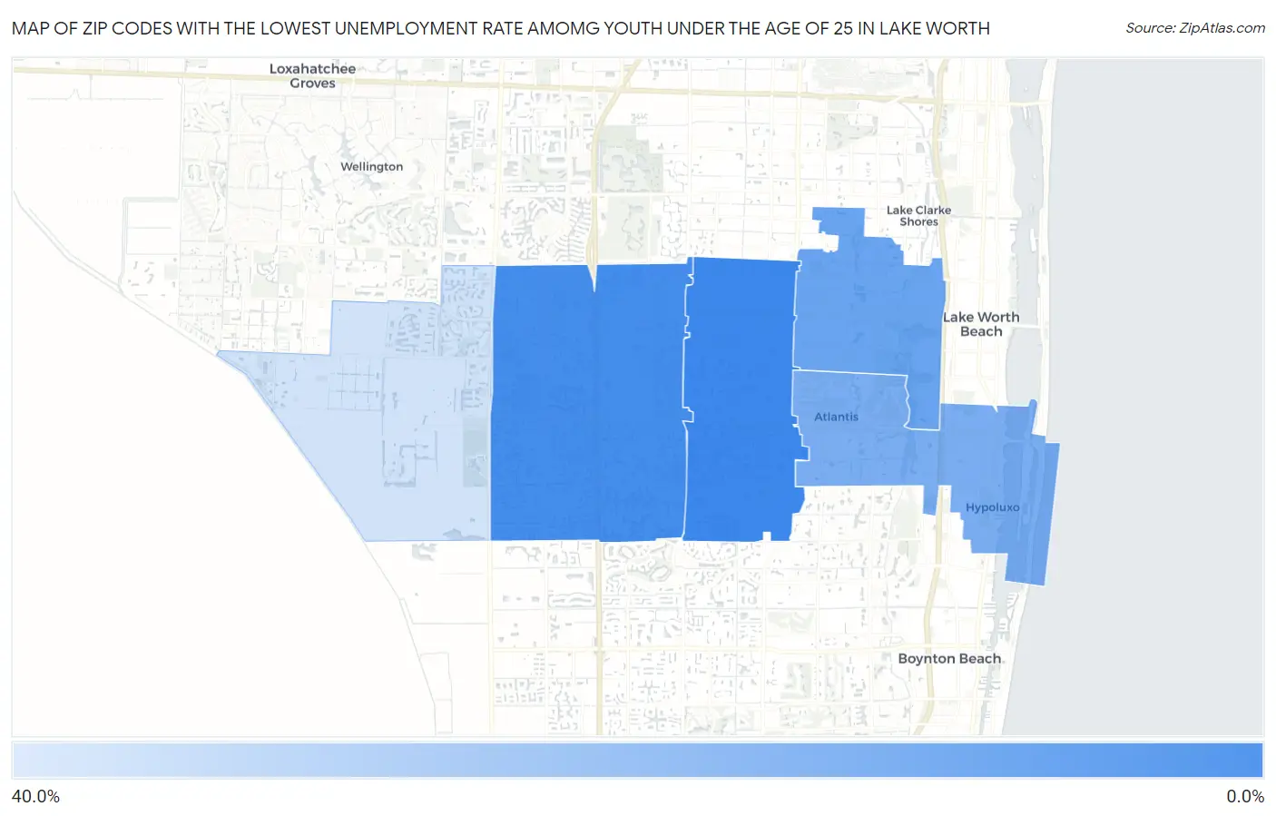 Zip Codes with the Lowest Unemployment Rate Amomg Youth Under the Age of 25 in Lake Worth Map