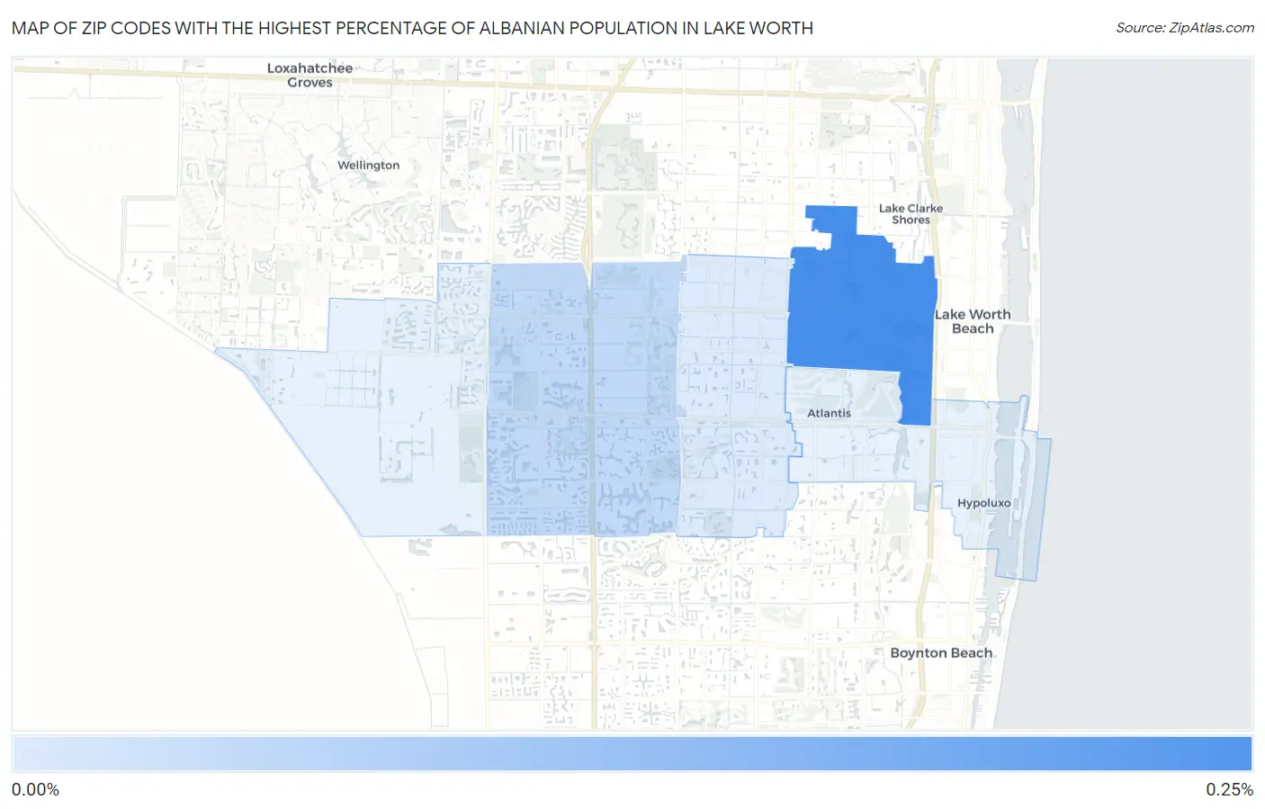 Zip Codes with the Highest Percentage of Albanian Population in Lake Worth Map