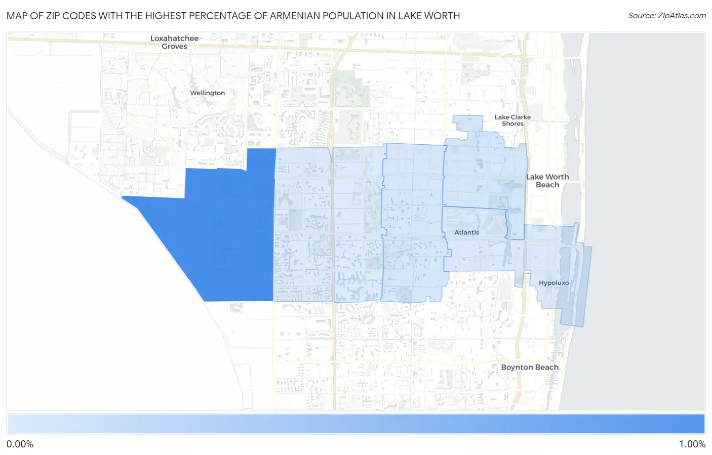 Zip Codes with the Highest Percentage of Armenian Population in Lake Worth Map